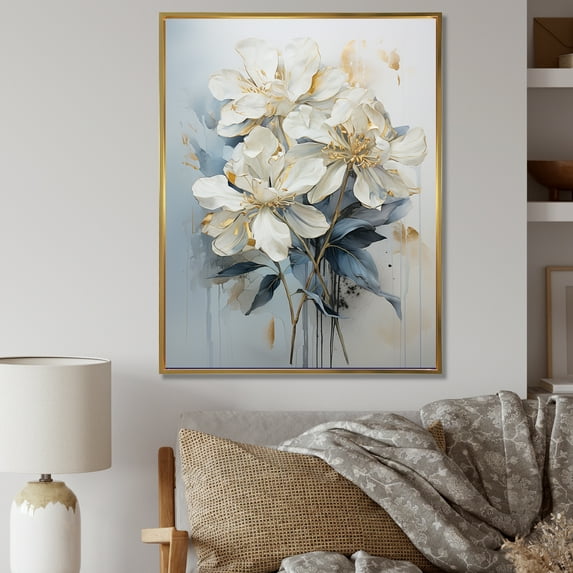 Designart "Simplistic Floral Array II" Rhododendron Floater Framed Wall Decor