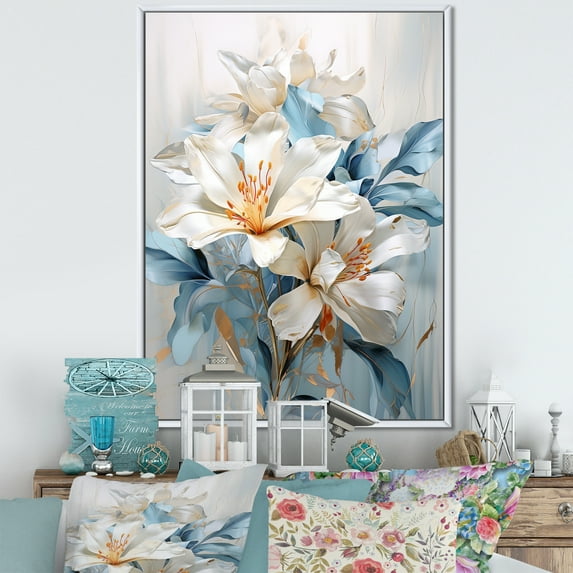 Designart "Simplistic Floral Array IV" Rhododendron Floater Framed Wall Art Prints