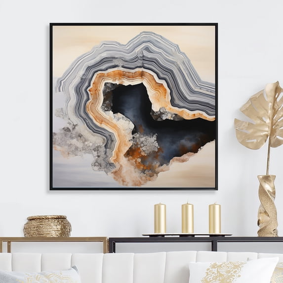 Designart "Simplistic Geode Panorama I" Stone Geode Floater Framed Canvas Art Print