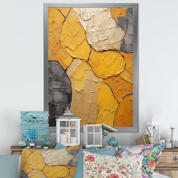 Designart "Simplistic Golden Flora Pottery" Boho Pottery Picture Framed Wall Art Living Room