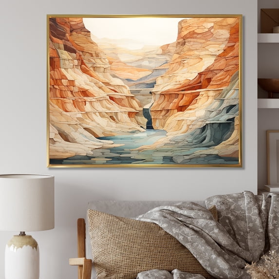 Designart "Simplistic Gorge Landscape" Canyon Floater Framed Canvas Prints