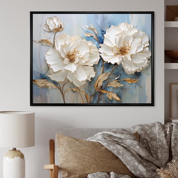 Designart "Simplistic Ivory Carnations I" Carnations Floater Framed Canvas Prints