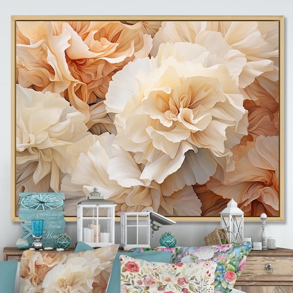 Designart "Simplistic Ivory Carnations II" Carnations Floater Framed Canvas Wall Art