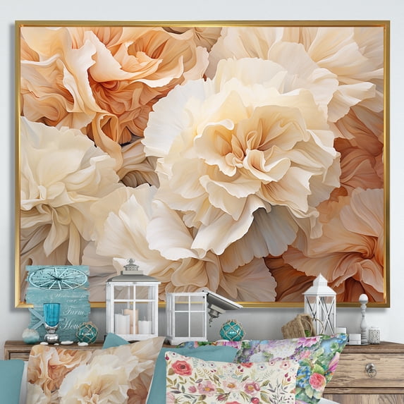 Designart "Simplistic Ivory Carnations II" Carnations Floater Framed Canvas Wall Art