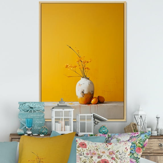 Designart "Simplistic Lemon Ivory Pottery" Boho Pottery Floater Framed Wall Decor