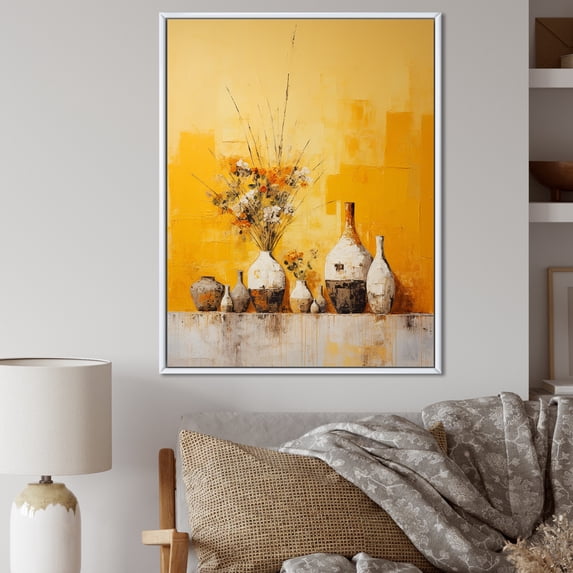 Designart "Simplistic Lemon Ivory Pottery I" Boho Pottery Floater Framed Canvas Art Print