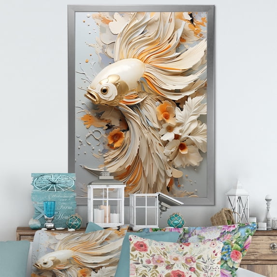 Designart "Simplistic Ocean Creature" Boat Sailing Picture Framed Wall Decor