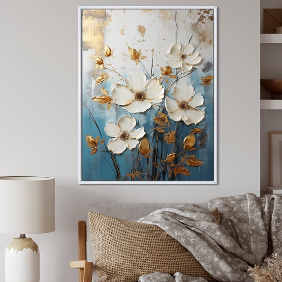 Designart "Simplistic Seasonal Beauty I" Seasonal Flowers Floater Framed Wall Decor