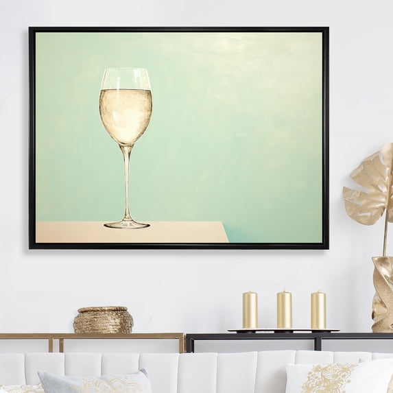Designart "Simplistic Sips In Green Champagne Glass I" Champagne Floater Framed Canvas Prints
