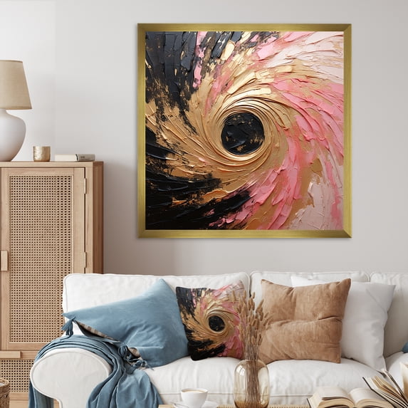 Designart "Simplistic Whirl Pink Ceramics" Abstract Spirals Picture Framed Wall Decor