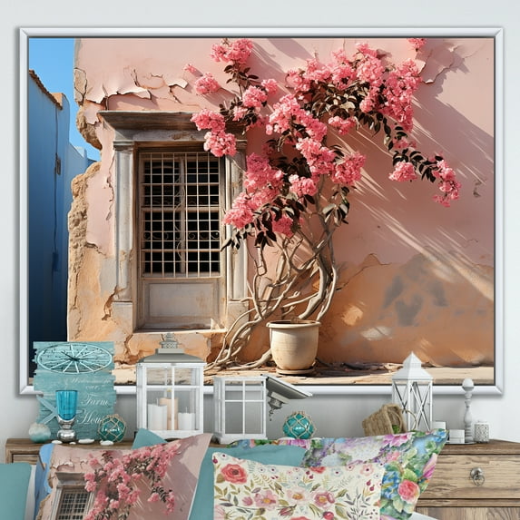 Designart "Simply Captured Pink Tree II" Tree Floater Framed Wall Decor
