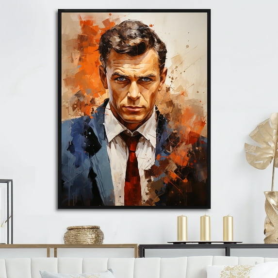 Designart "Sinatra In Sapphire Popart I" Pop Art Floater Framed Wall Art Living Room