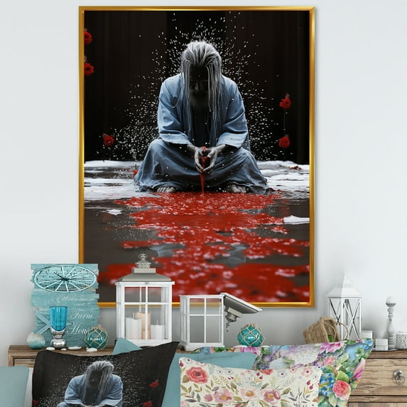 Designart "Sing Rituals Folk Religion wall art" Portrait Floater Framed Canvas Print