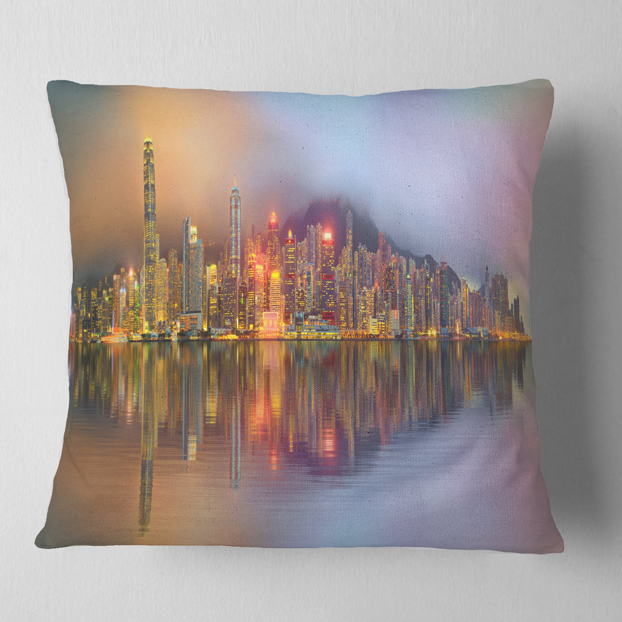 Designart Singapore Financial District Island - Cityscape Throw Pillow - 18x18