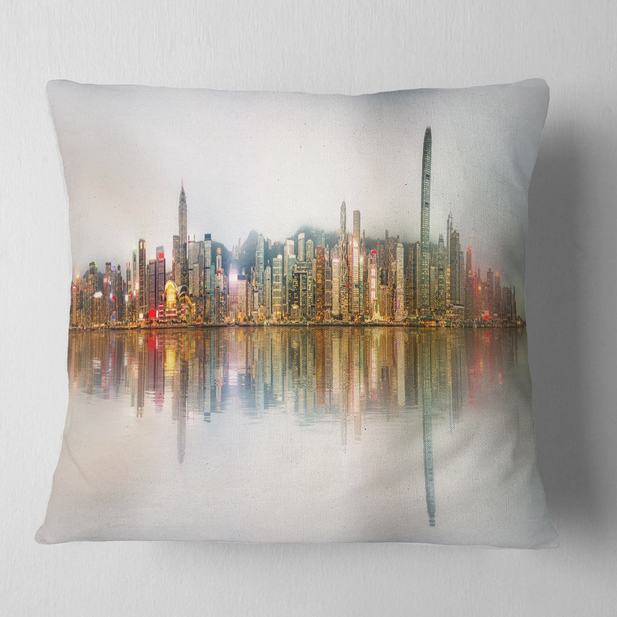 Designart Singapore Financial District Panorama - Cityscape Throw Pillow - 16x16