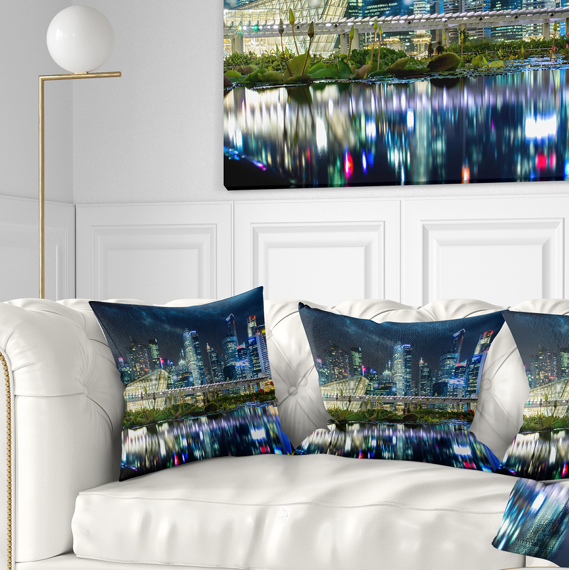 Designart Singapore Financial District&nbsp; - Cityscape Photo Throw Pillow - 16x16