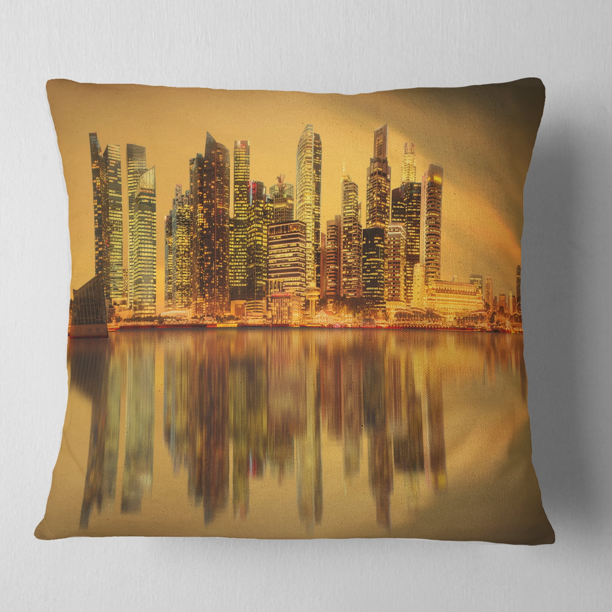 Designart Singapore Marina Bay Skyscrapers - Cityscape Throw Pillow - 18x18