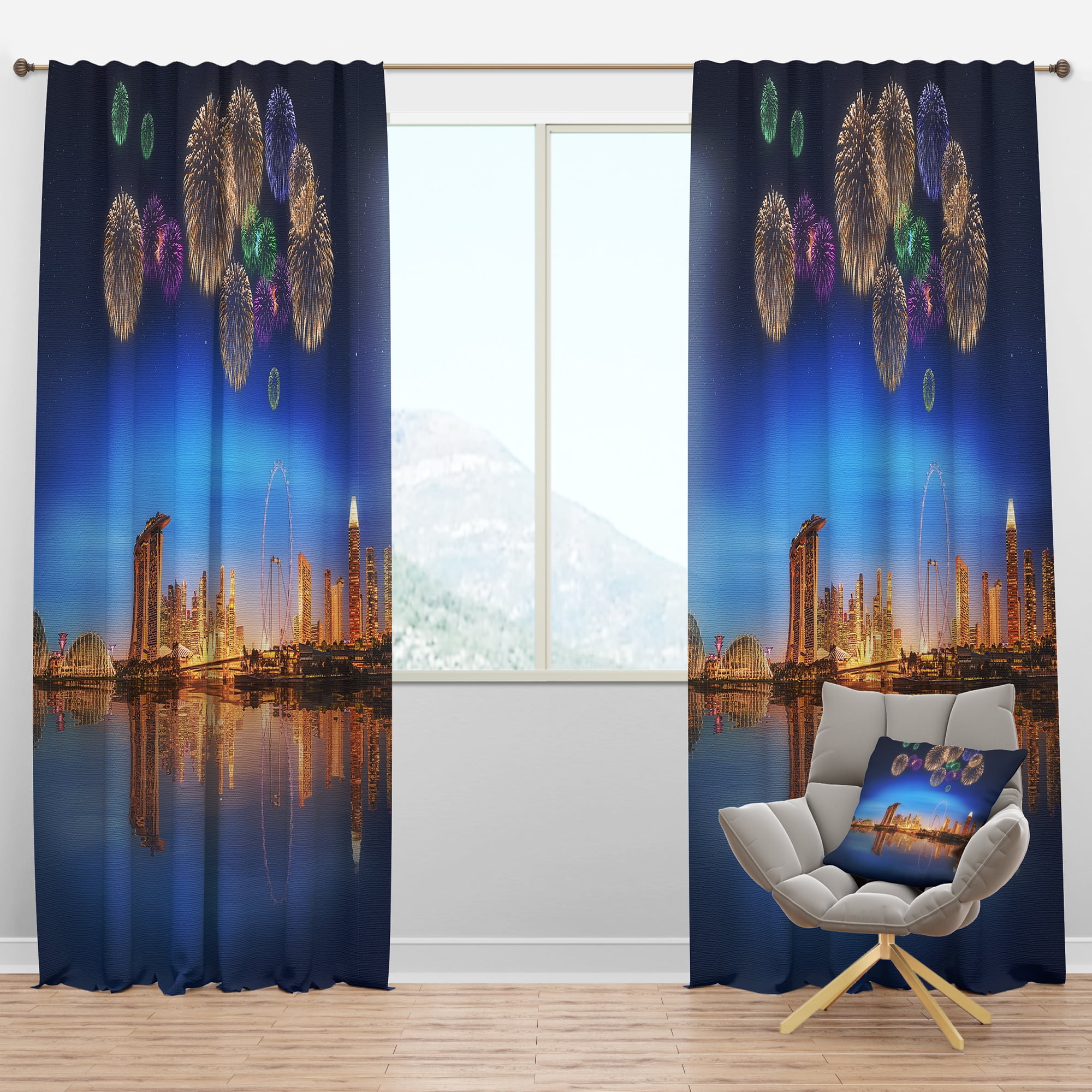 Designart 'Singapore Skyline' Cityscape Blackout Curtain Panel