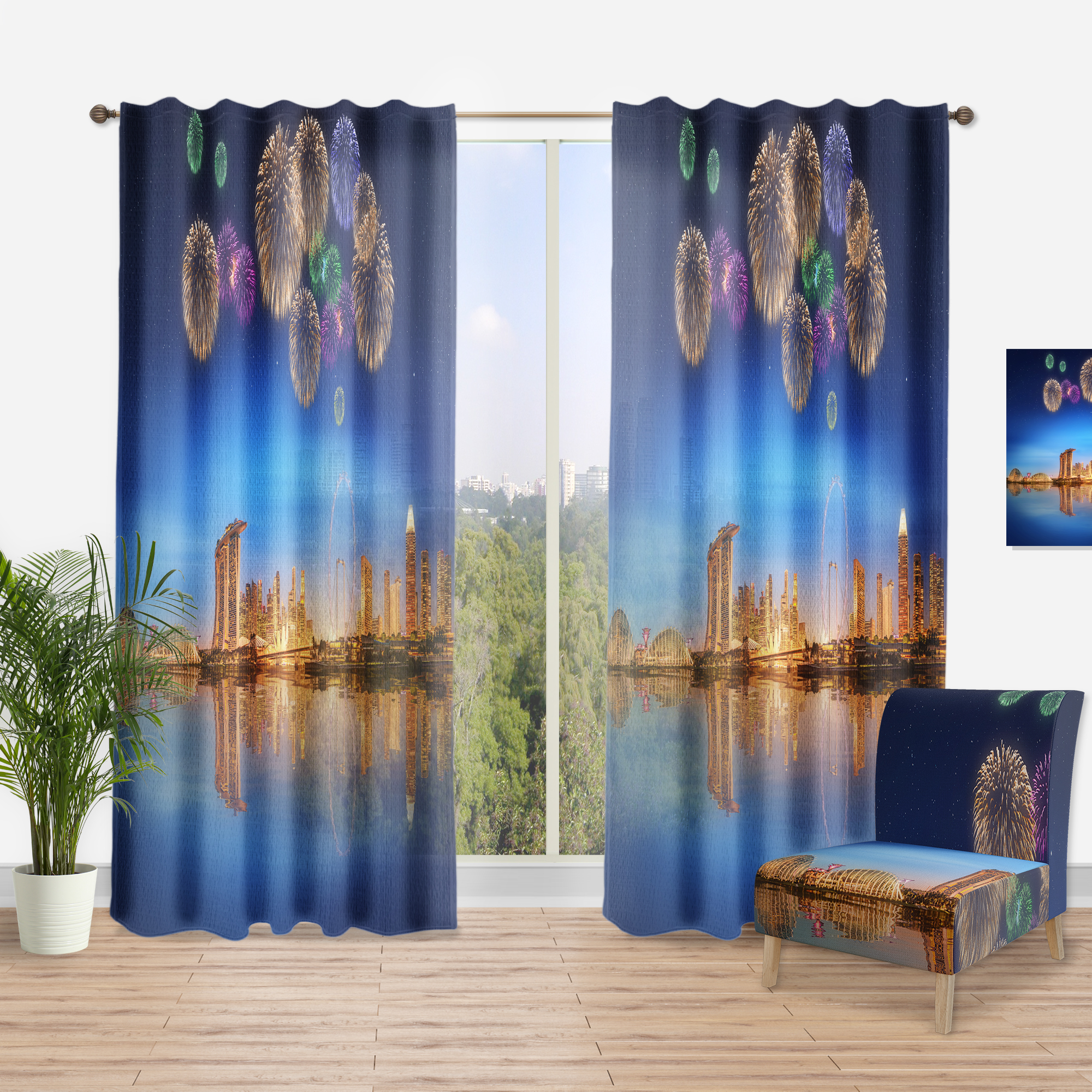 Designart 'Singapore Skyline' Cityscape Curtain Panel