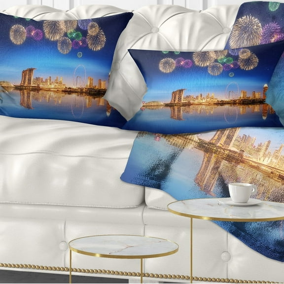 Designart Singapore Skyline - Cityscape Photography Throw Pillow - 12x20