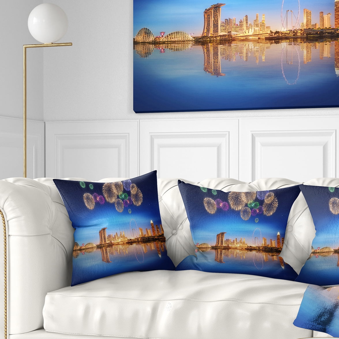 Designart Singapore Skyline - Cityscape Photography Throw Pillow - 16x16
