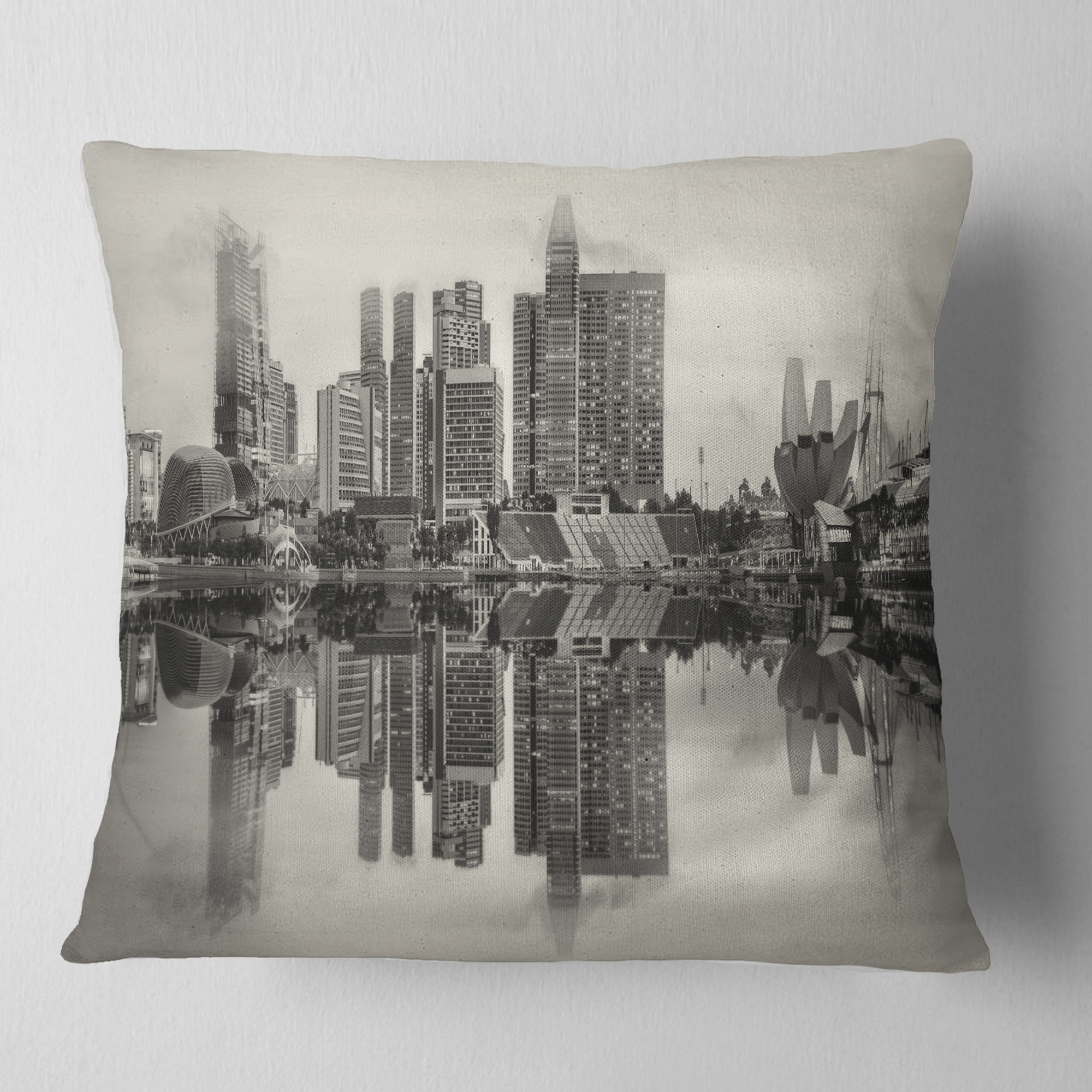Designart Singapore Skyline View Panorama - Cityscape Throw Pillow - 16x16