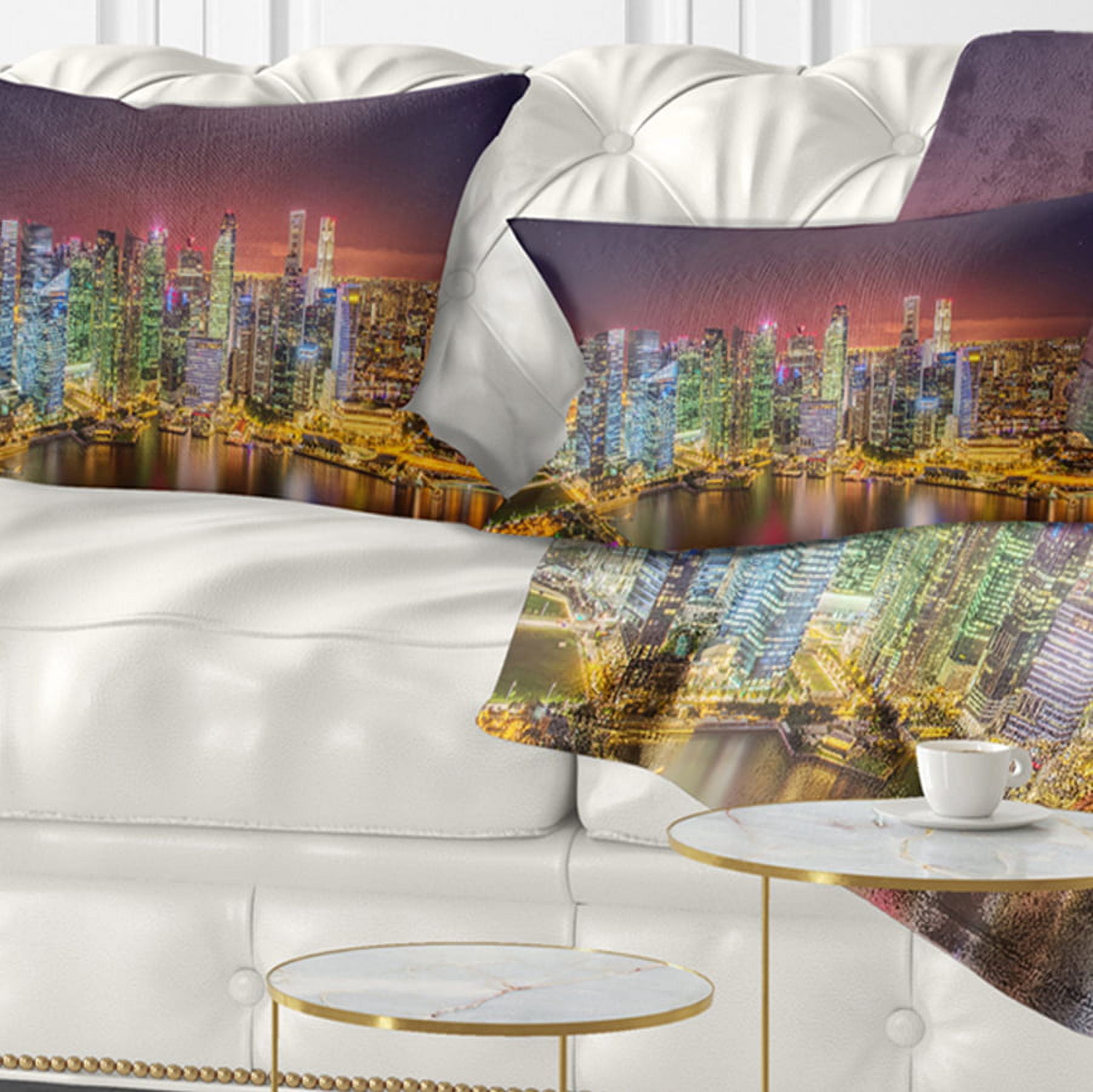 Designart Singapore Skyline View of Marina Bay - Cityscape Throw Pillow - 12x20