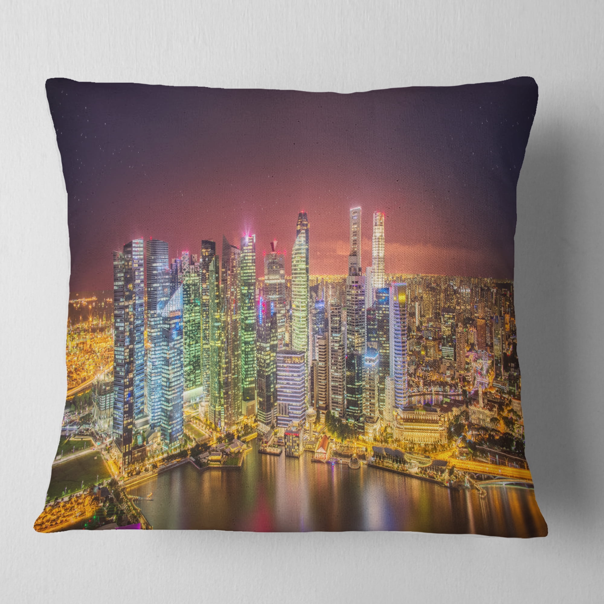 Designart Singapore Skyline View of Marina Bay - Cityscape Throw Pillow - 16x16