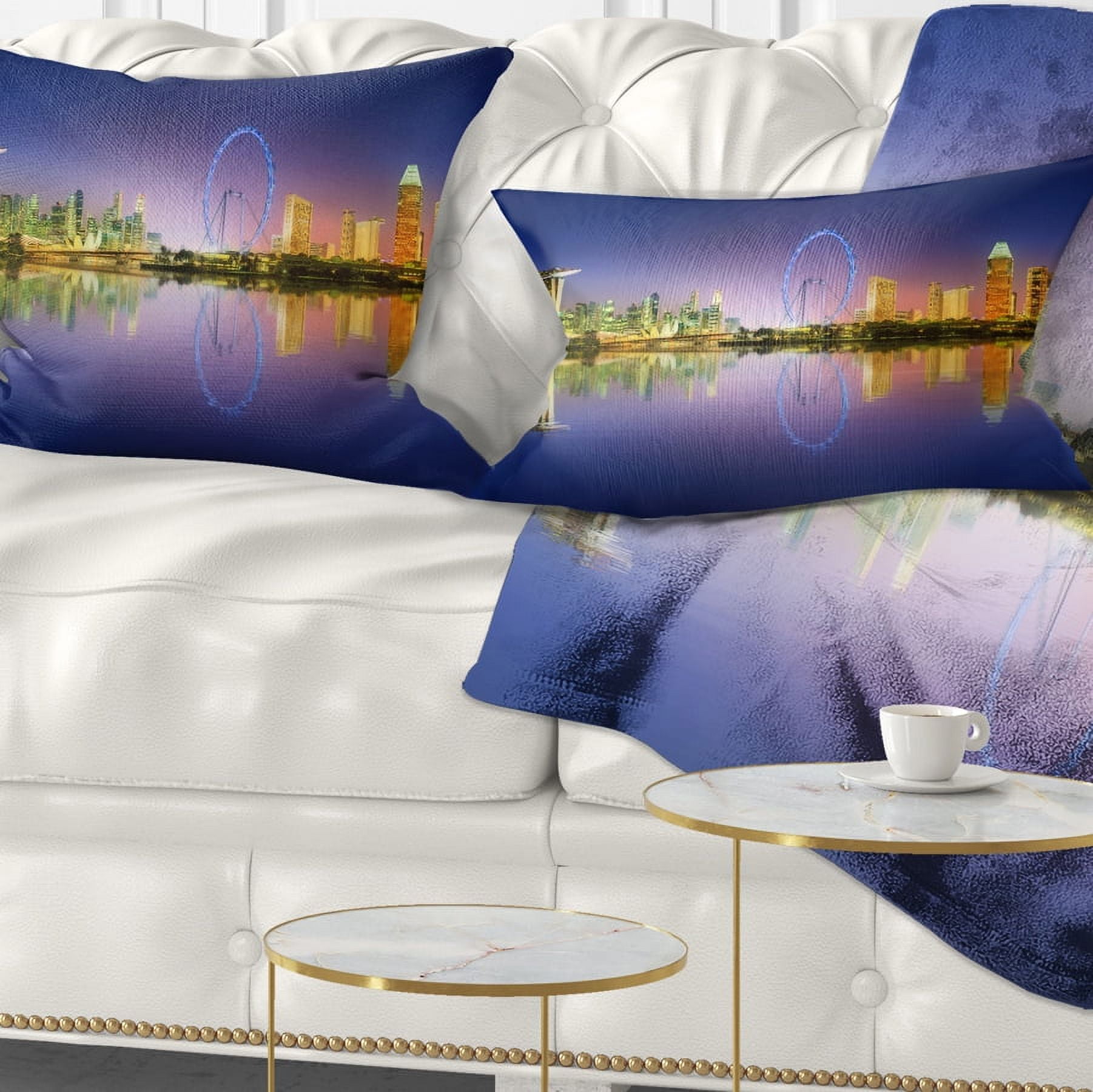Designart Singapore Skyline and Blue Sky - Cityscape Throw Pillow - 12x20