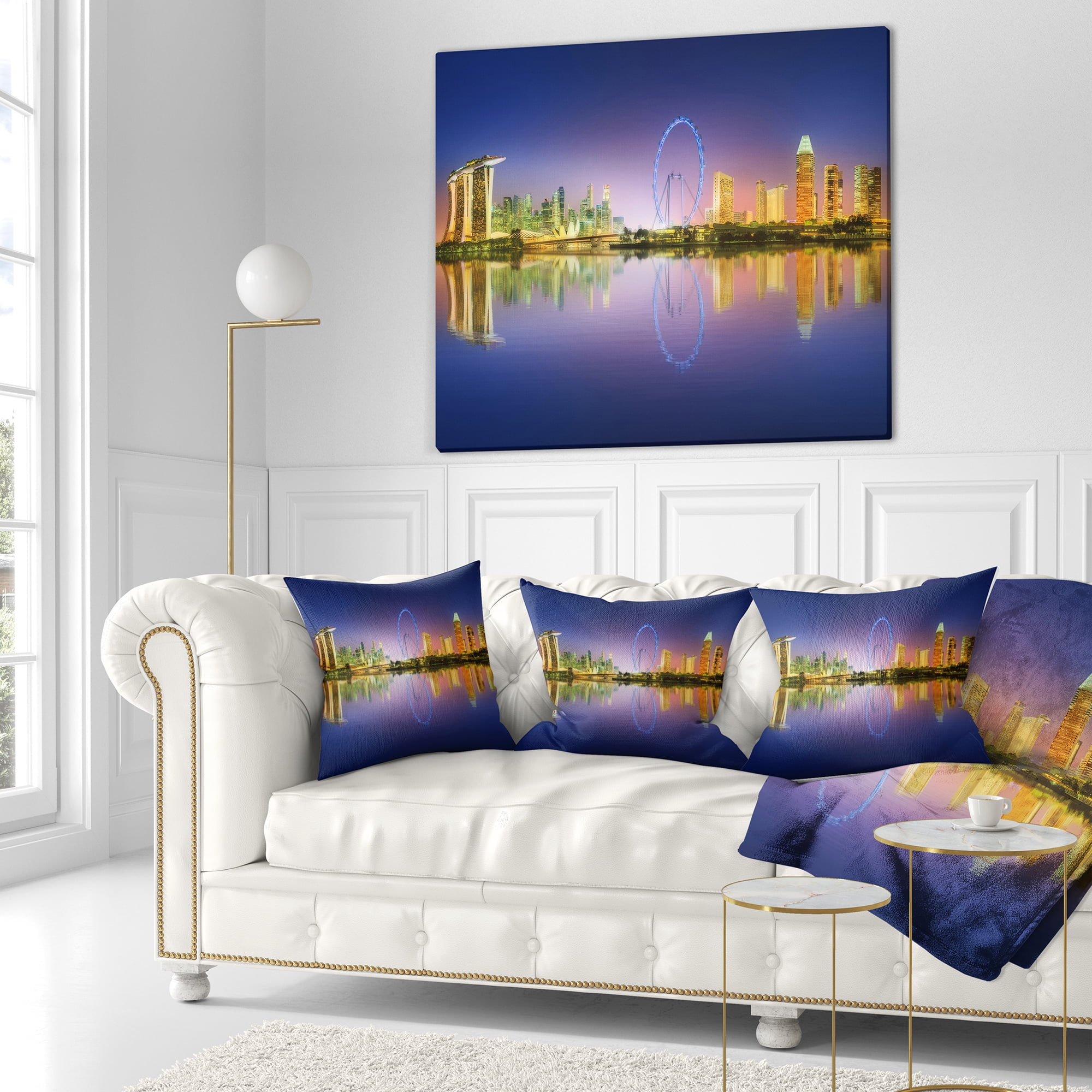 Designart Singapore Skyline and Blue Sky - Cityscape Throw Pillow - 16x16