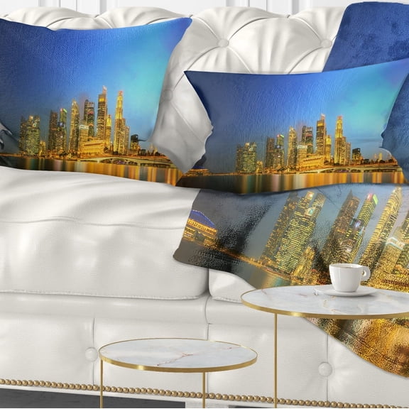 Designart Singapore Skyline and Marina Bay - Cityscape Throw Pillow - 12x20
