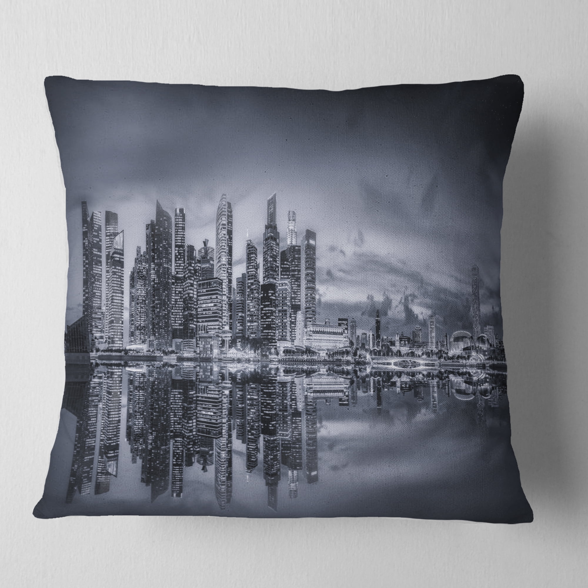Designart Singapore Skyline and Marina Bay - Cityscape Throw Pillow - 16x16