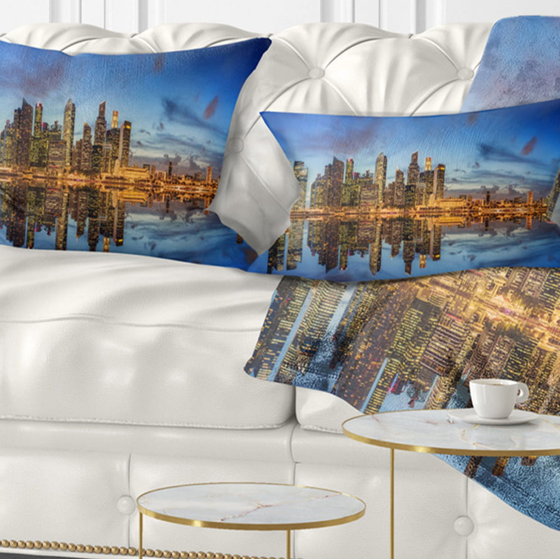 Designart Singapore Skyline and View of Marina Bay - Cityscape Throw Pillow - 12x20