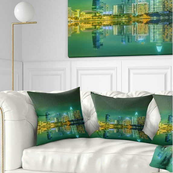 Designart Singapore View from Marina Bay - Skyline Photo Throw Pillow - 18x18