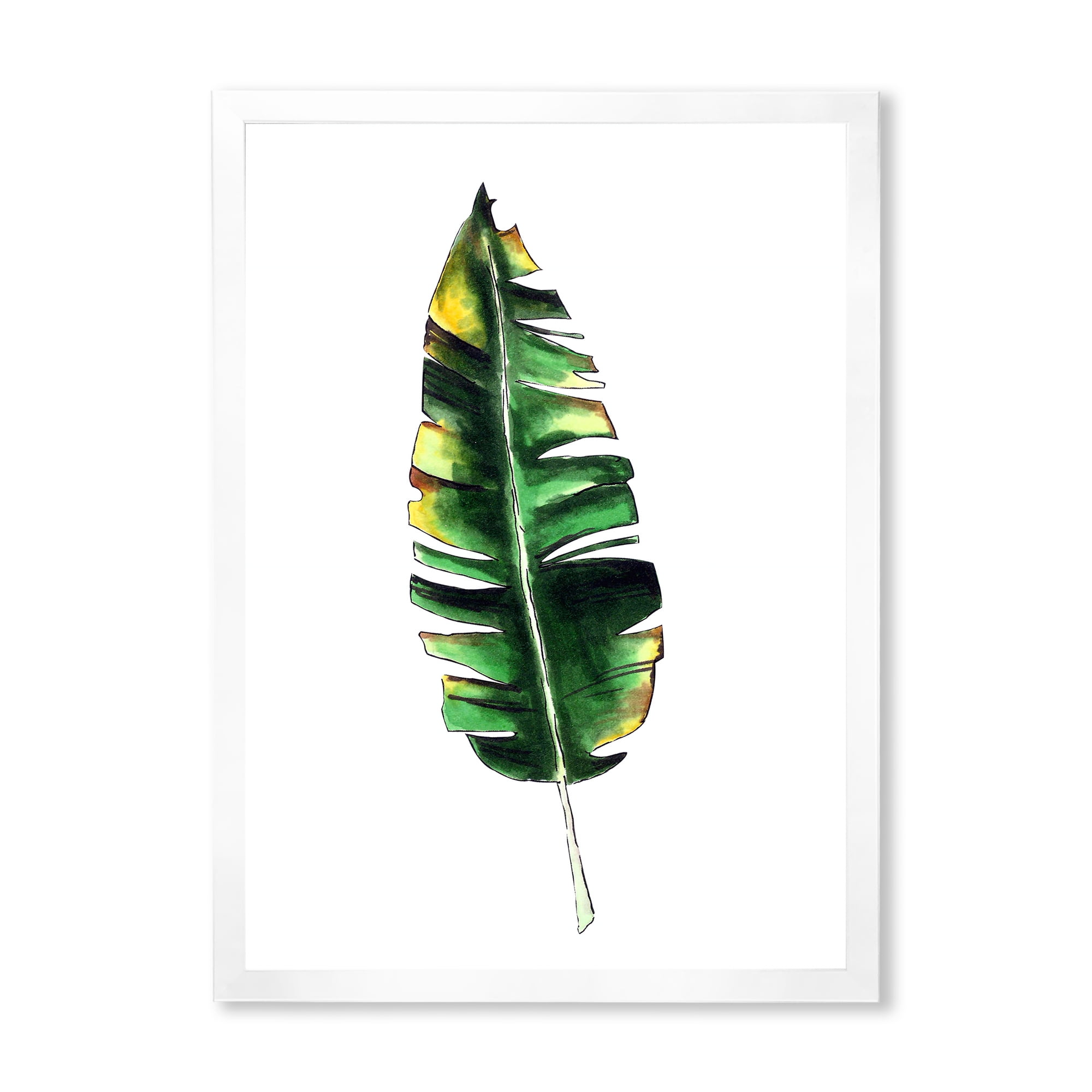 Designart 'Single Banana Leaf On White' Bohemian & Eclectic Framed Art Print