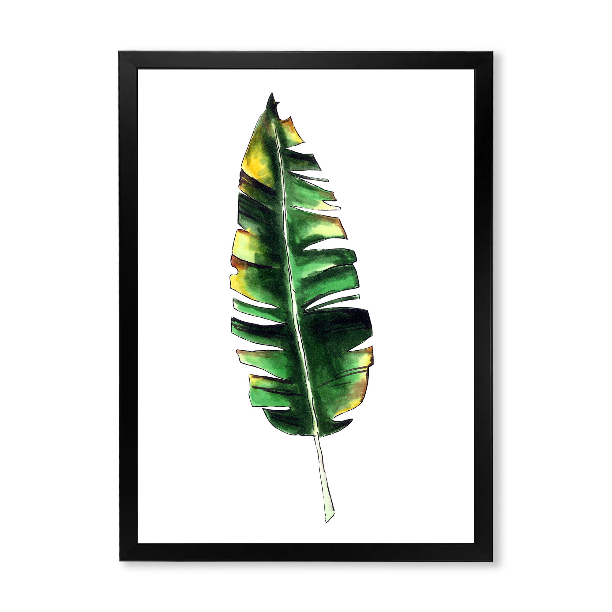 Designart 'Single Banana Leaf On White' Bohemian & Eclectic Framed Art Print