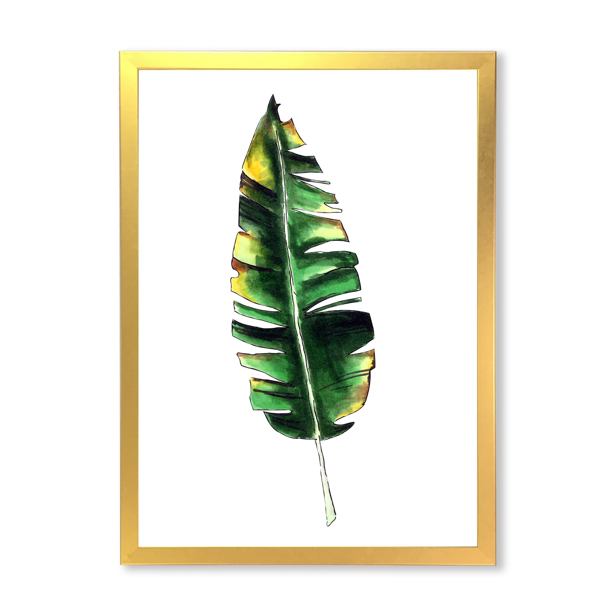 Designart 'Single Banana Leaf On White' Bohemian & Eclectic Framed Art Print