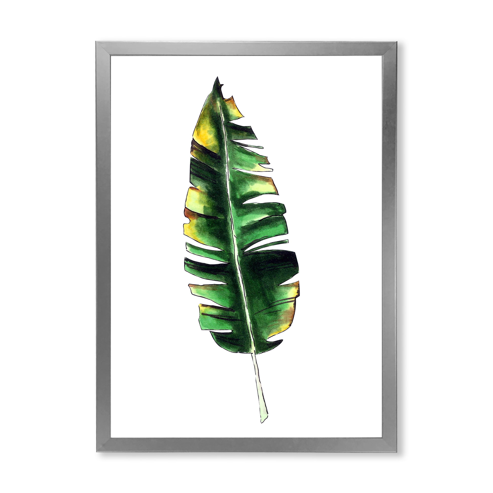 Designart 'Single Banana Leaf On White' Bohemian & Eclectic Framed Art Print