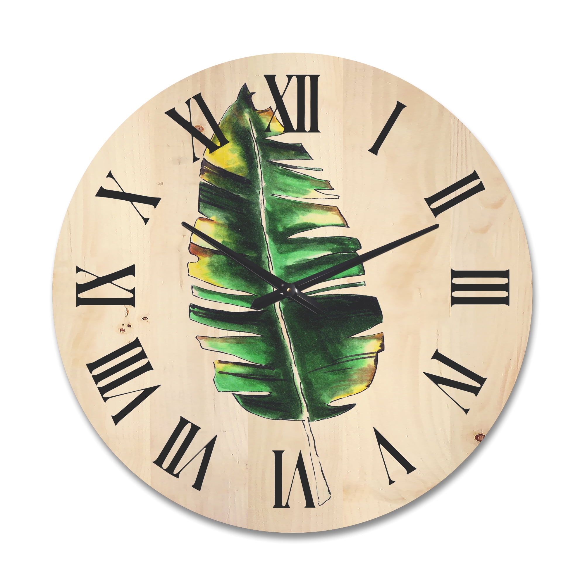Designart 'Single Banana Leaf On White' Bohemian & Eclectic Wood Wall Clock