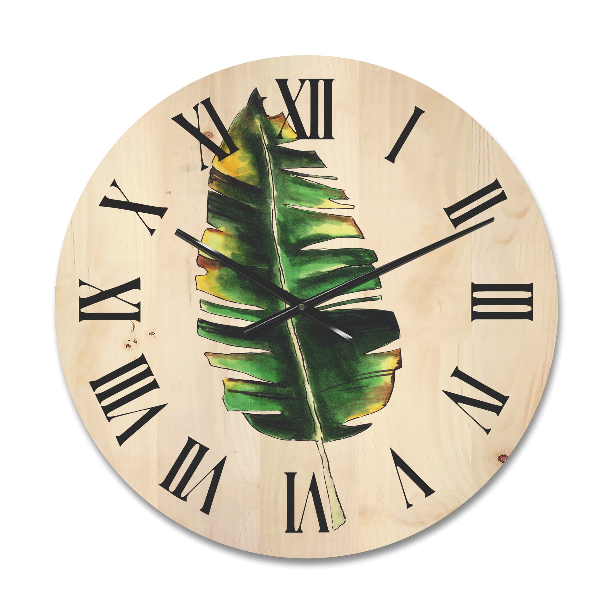 Designart 'Single Banana Leaf On White' Bohemian & Eclectic Wood Wall Clock