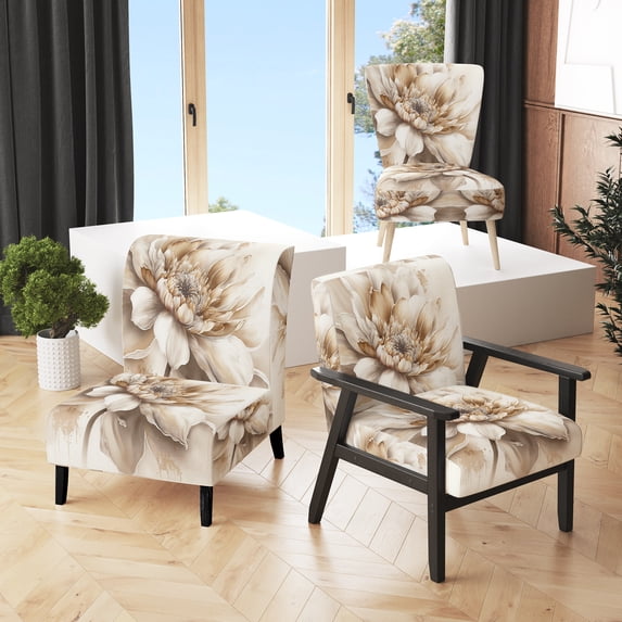 Designart "Single Beige Flower III" Upholstered Floral & Botanical Accent Chair and Traditional Arm Chair - Multiple Color & Pattern