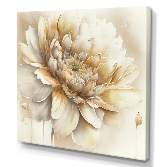Designart Single Beige Flower V Canvas Wall Art