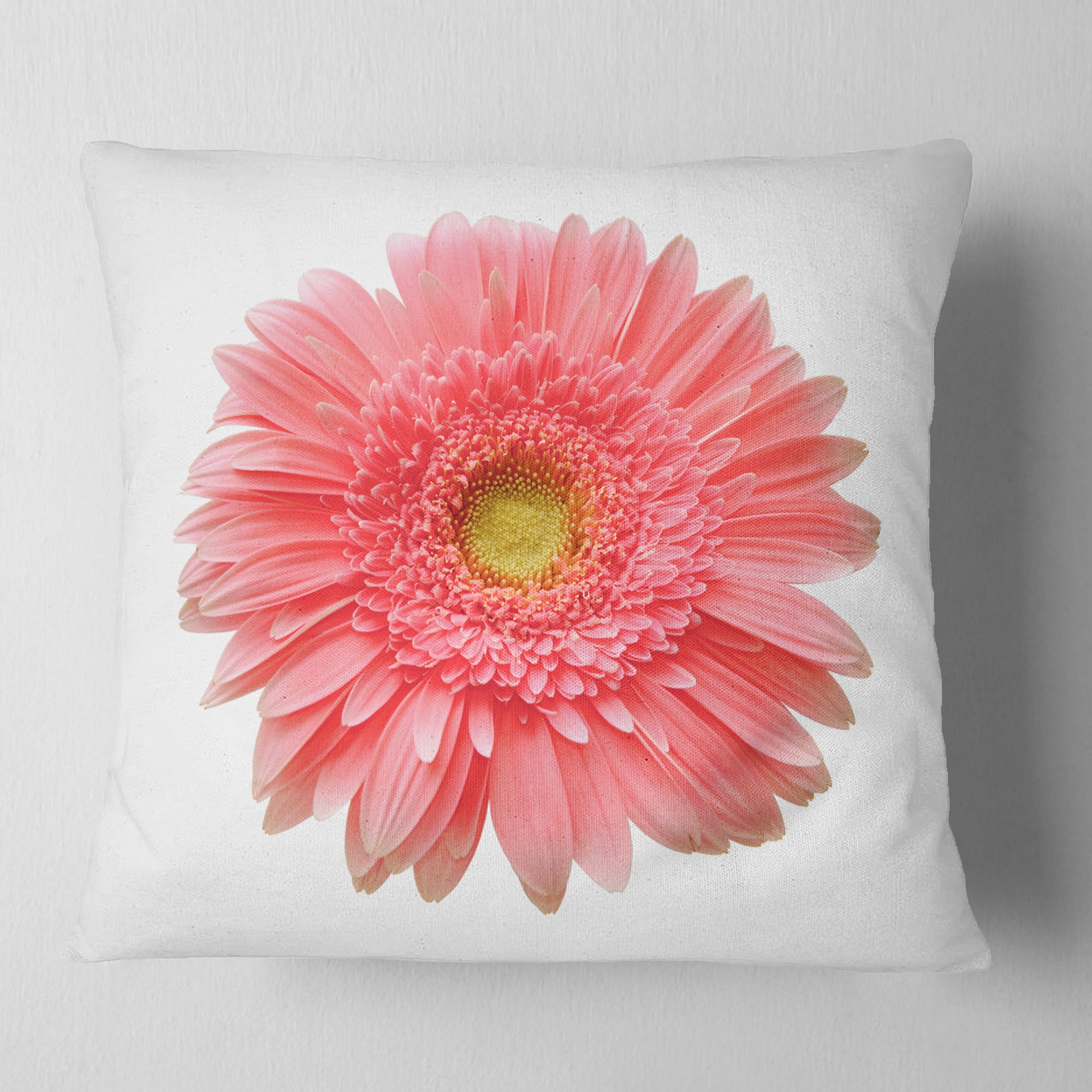 Designart Single Daisy on White Background - Floral Throw Pillow - 16x16
