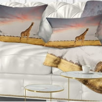 Designart Single Giraffe in Savannah - African Throw Pillow - 12x20