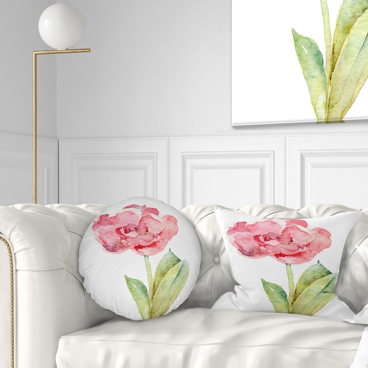 Designart Single Pink Tulip on White Background - Flower Throw Pillow - 12x20