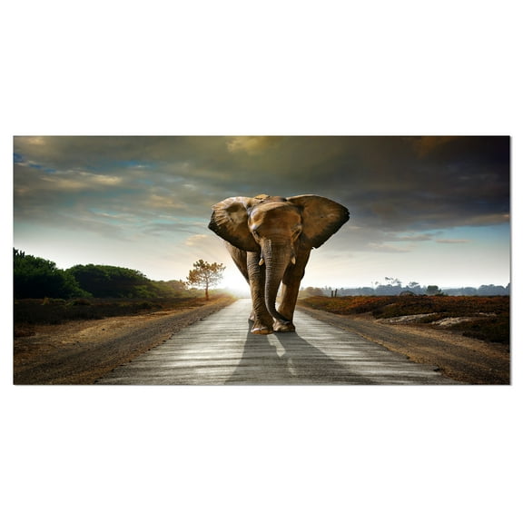 Designart 'Single Walking Elephant ' Photography Canvas Art Print