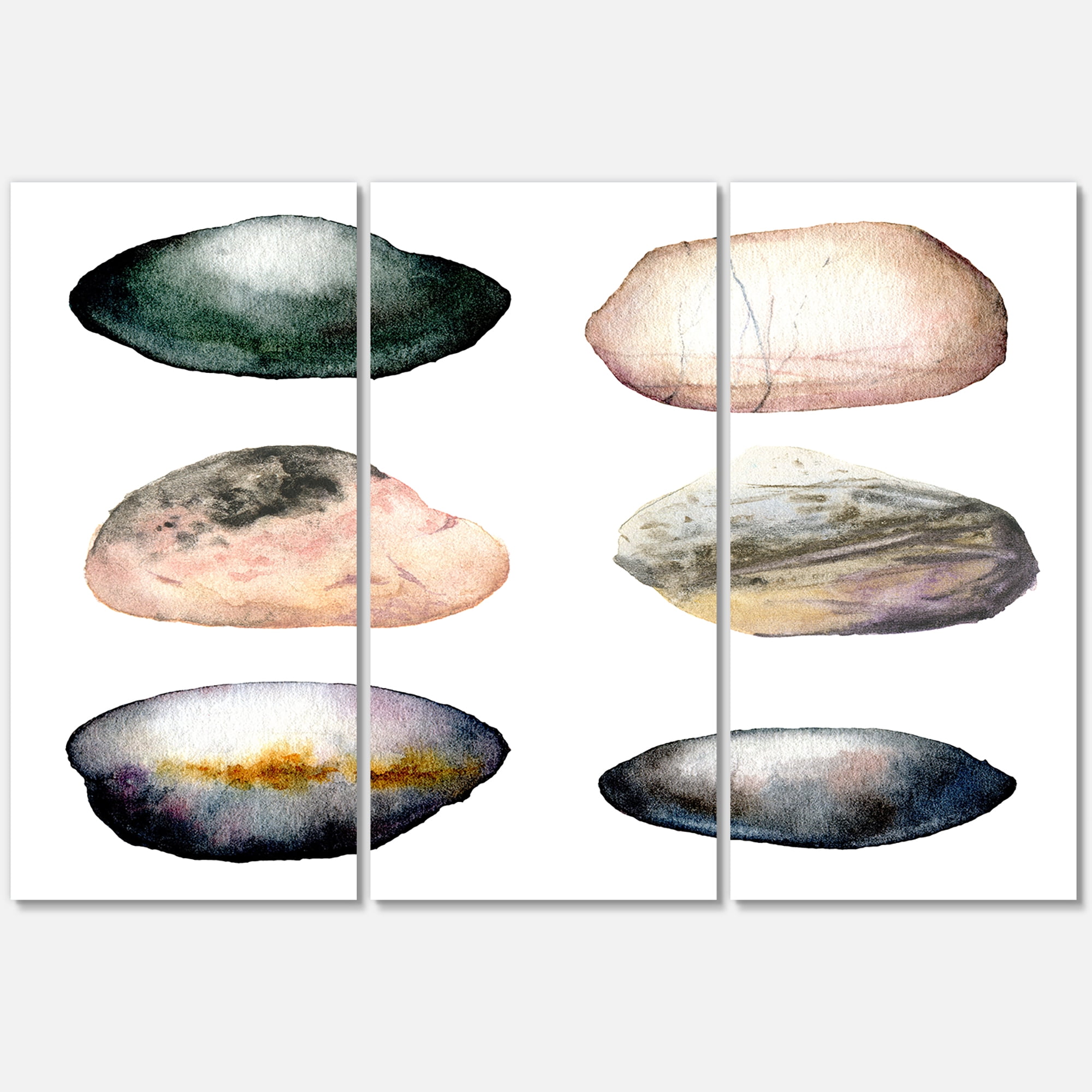 Designart ' Six Abstract Sea Stones On White ' Nautical & Coastal Canvas Wall Art Print