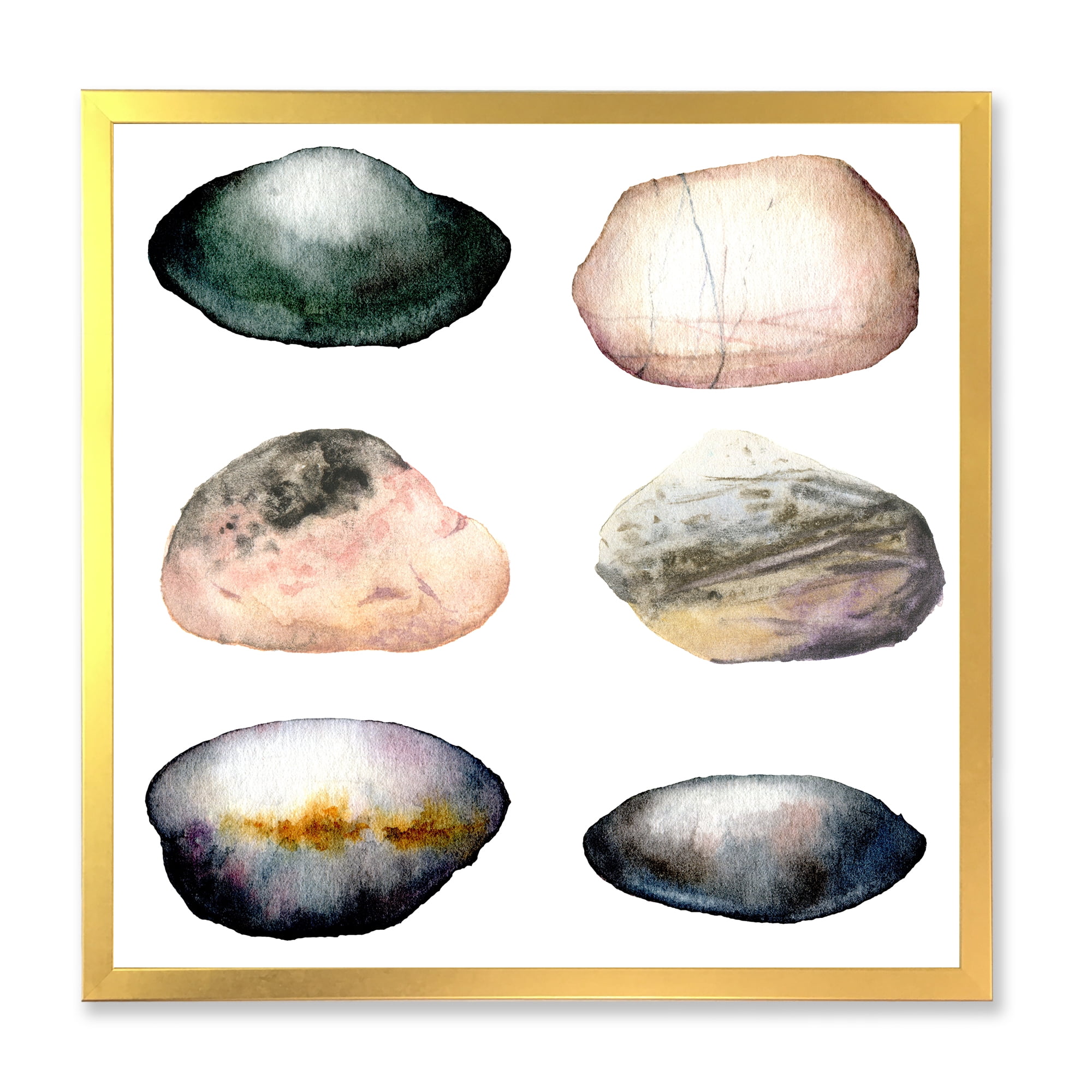 Designart 'Six Abstract Sea Stones On White' Nautical & Coastal Framed Art Print