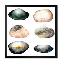 Designart 'Six Abstract Sea Stones On White' Nautical & Coastal Framed Art Print