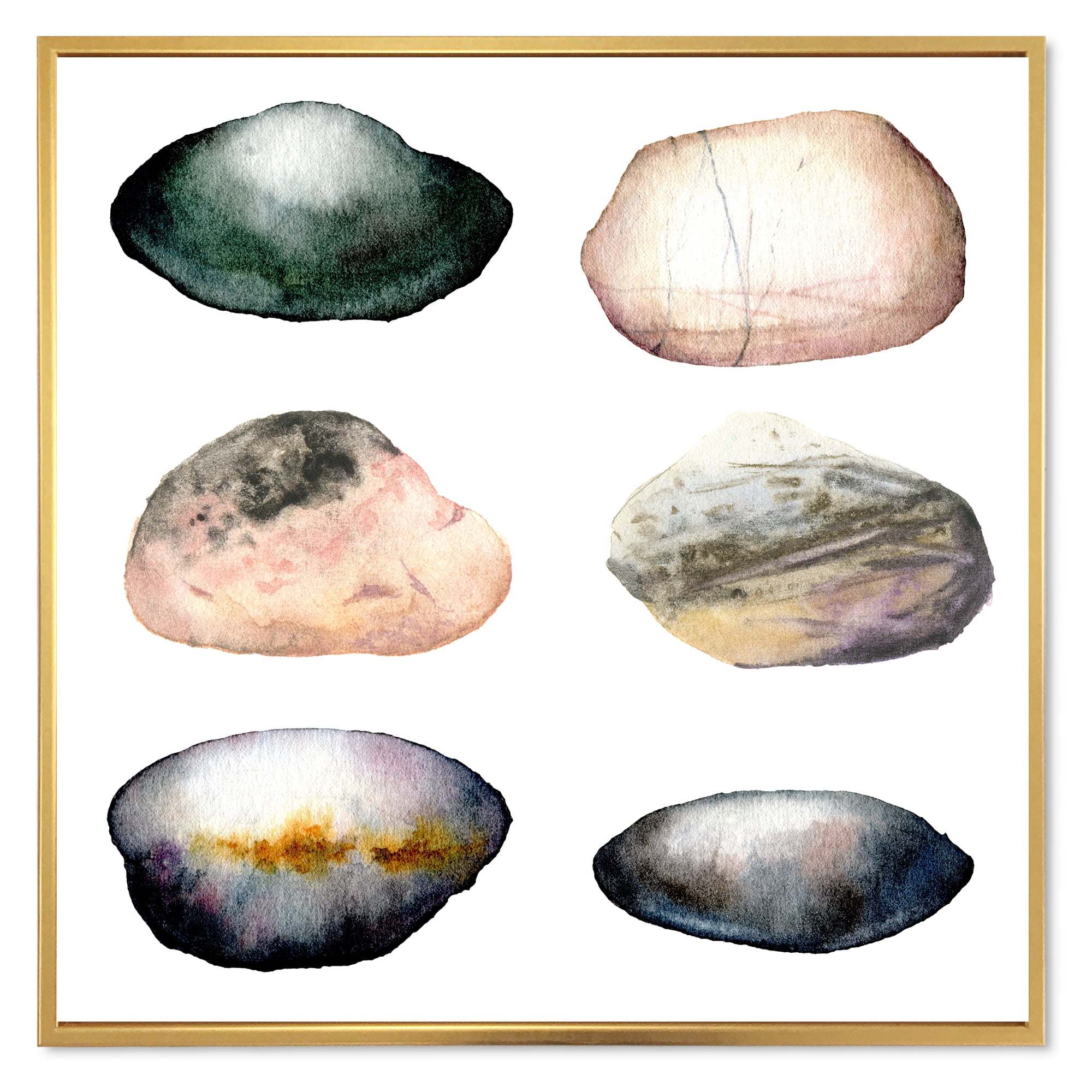 Designart 'Six Abstract Sea Stones On White' Nautical & Coastal Framed Canvas Wall Art Print